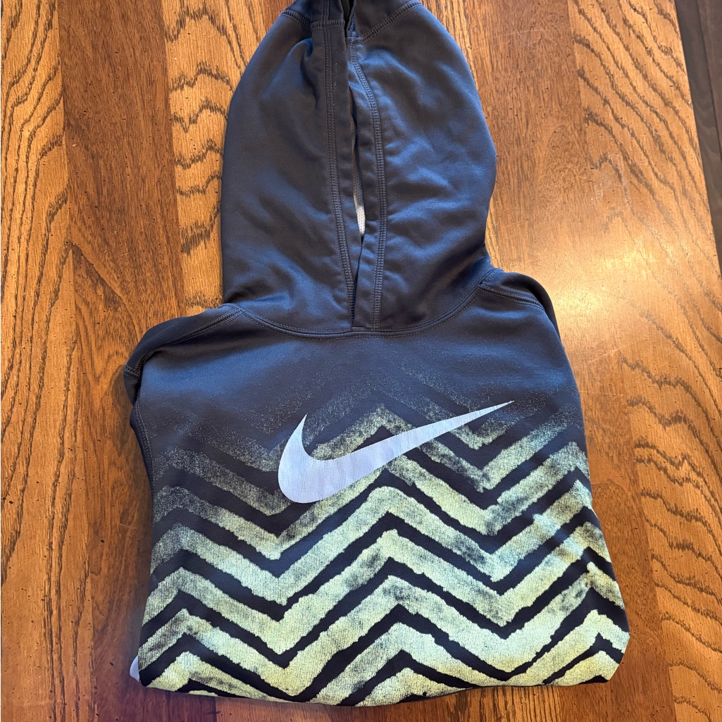 Nike Navy Blue Hoodie With White Swoosh And Light Green Chevron